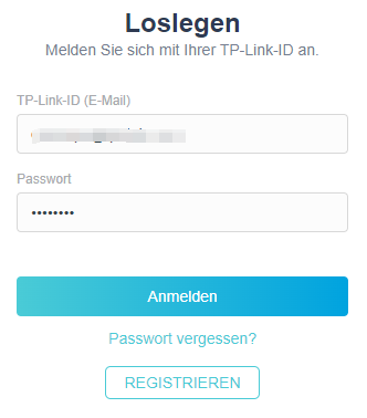 Anzeige der Anmeldeseite des TP-Link-Registrierungssystems.